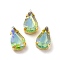 Moonlight Effect Teardrop Sew on Rhinestone, Multi-strand Links, with Golden Tone Brass Prong Settings, Garments Accessories, Peridot, 13x8x7.5mm, Hole: 1mm