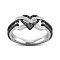 Heart & Infinity Alloy with Crystal Rhinestone Finger Rings for Women, Black, US Size 9(18.9mm)