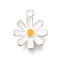 925 Sterling Silver Charms, with Enamel, Daisy Charms, White, 9.5x7.5x1.5mm, Hole: 1mm
