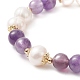 Натуральный аметист и жемчуг круглый эластичный браслет из бисера для женщин BJEW-JB09246-01-2