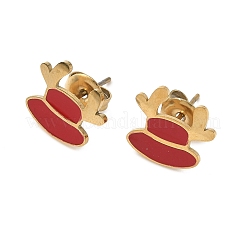 Серьги-гвоздики с изображением лося из нержавеющей стали 304 с рождественской тематикой и эмалью&nbsp;EJEW-Z139-01G