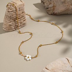 Минималистичное ожерелье из натуральной белой ракушки с цветком CE9566