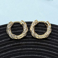 Серьги-кольца с микропаве из прозрачных кубических цирконий из латуни EJEW-K267-15G
