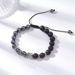 Браслеты из плетеных бусин из немагнитного синтетического гематита и натуральной лавы BJEW-JB12611-01