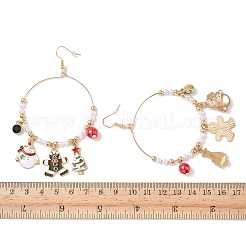 Серьги-подвески из сплава с эмалью в рождественской тематике&nbsp;LS-EJEW-B068-01G-02