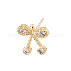 Женские серьги-гвоздики из латуни с микропаве и прозрачным кубическим цирконием EJEW-G428-26G-01