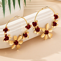 Серьги-кольца из сплава с цветком розы FS-WG9017A-01