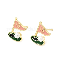 Серьги-гвоздики из латуни с эмалью в виде корабля&nbsp;EJEW-H180-24G