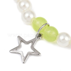 Окрашенный круглый натуральный малайзийский нефрит с абс пластиковыми бусинами из жемчуга эластичные браслеты для женщин&nbsp;BJEW-JB11643-02