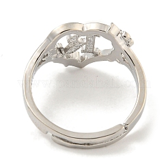 Сердце с буквой и цветком стойка покрытие латунь регулируемые кольца для женщин RJEW-I105-05P-R