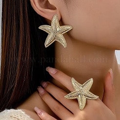 Комплекты серег-гвоздиков и колец-манжет в виде железных морских звезд для женщин&nbsp;RB5534-4