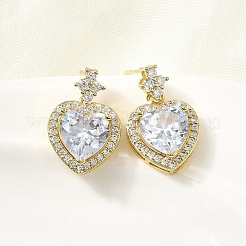 Серьги-гвоздики в форме сердца из латуни с прозрачным кубическим цирконием&nbsp;EJEW-L261-021G