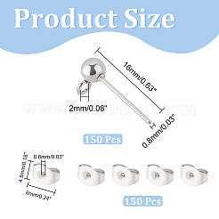 Фурнитура для сережек-гвоздиков с шариковым штифтом из нержавеющей стали 304&nbsp;STAS-UN0001-76P