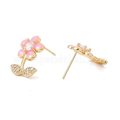 Серьги-гвоздики с эмалевым цветком жизни и прозрачным фианитом EJEW-I266-12G-04