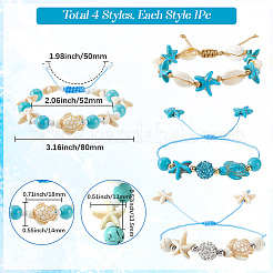 4шт. 4 набора браслетов из плетеных бусин в виде черепахи BJEW-SC0001-43