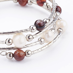 4-петлевые браслеты из натурального полосатого агата/крученого агата (окрашенные) BJEW-JB03356