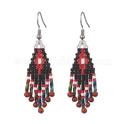 Серьги-подвески в форме ромба из натуральной красной яшмы&nbsp;EJEW-MZ00632-02