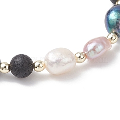 Браслеты из натуральных бусин из пресноводного культивированного жемчуга и лавового камня для женщин BJEW-JB12867