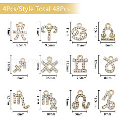 48 шт. 12 стиля 12 созвездия сплава горный хрусталь подвески FIND-GL0001-49