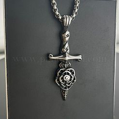 Мужские ожерелья в стиле панк из нержавеющей стали 304 с гравировкой в виде розы и меча PX4709