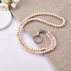 Визитница из натурального розового кварца и деревянных бусин&nbsp;HJEW-SW00016-02