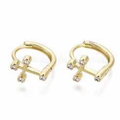 Серьги-кольца Huggie из латуни с прозрачным фианитом и прозрачным фианитом EJEW-N011-13G-NF