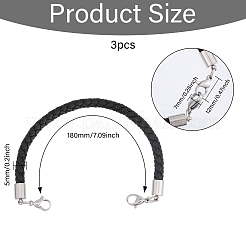 3шт. браслет из искусственной кожи с широким шнуром и застежкой-карабином из нержавеющей стали для мужчин и женщин BJEW-CA0001-10A