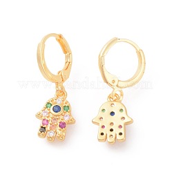 Серьги-кольца из латунного микро-паве с фианитами&nbsp;EJEW-F233-10