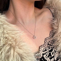 Круглое кольцо 925 стерлинговое серебро микро паве кубический цирконий кулон ожерелья для женщин&nbsp;NJEW-F338-07P