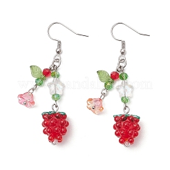 Серьги-подвески из нержавеющей стали 304 со стеклянными бусинами EJEW-TA00661