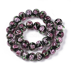 Нити бусин-рондель с внутренним цветком ручной работы в технике лэмпворк&nbsp;LAMP-T022-24A