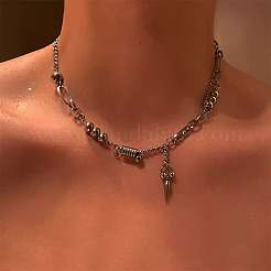 Цепочки-колье в стиле хип-хоп из нержавеющей стали 201 с шипами и конусами&nbsp;FS-WG323D8-01