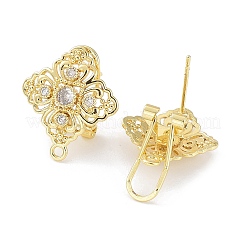 Серьги-гвоздики из латуни с микропаве и полыми ромбами и кубическим цирконием KK-E083-10G