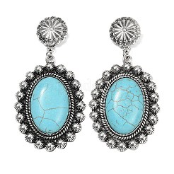 Серьги-гвоздики из сплава синтетической бирюзы&nbsp;LS-EJEW-U053-01AS