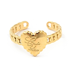 Ионное покрытие (ip) 304 нержавеющая сталь сердце со словами люблю тебя открытое кольцо-манжета для женщин&nbsp;RJEW-I085-06G
