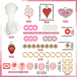 Наборы для изготовления браслетов из полимерной глины и эмалевых бусин с подвесками на тему Дня святого Валентина DIY-SP0003-43