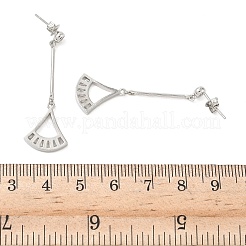 Веерные латунные серьги-гвоздики с микропаве из прозрачных кубических цирконий EJEW-F383-12P