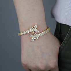 Браслеты-бабочки из латуни с микропаве из прозрачных кубических цирконий на петлях для женщин&nbsp;FS-WG0F47F-04