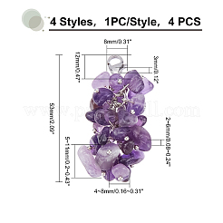 4 шт. 4 стиля подвески с натуральными драгоценными камнями&nbsp;HJEW-FH0001-08