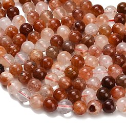 Нити бусин из натурального красного меха кролика с рутиловым кварцем G-H329-C04-8mm-AB