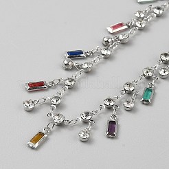 Ожерелья из сплава с разноцветными стразами и кубическим циркониевым цирконием в форме прямоугольника с кисточками для женщин NJEW-WH0002-176P