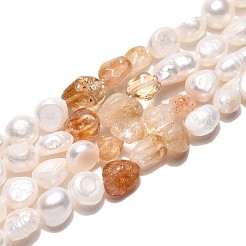 Натуральные цитриновые самородки и нити бусин из натурального культивированного пресноводного жемчуга PEAR-N023-01A-15