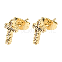Серьги-гвоздики из латуни с микропаве и прозрачным кубическим цирконием&nbsp;EJEW-Z144-25G