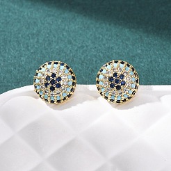 Полукруглые серьги-гвоздики из латуни с микропаве из кубического циркония&nbsp;EJEW-H178-08G