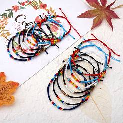 14шт. 14 стиля браслетов и браслетов на ногу из плетеных бусин из стекла и нержавеющей стали 303 SJEW-SW00003-07