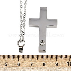 304 нержавеющая сталь паве прозрачный кубический цирконий крест подвеска урна для праха домашних животных ожерелья&nbsp;LS-NJEW-S455-07P