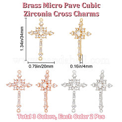 6 шт. 3-цветные латунные подвески-коннекторы с прозрачным кубическим цирконием&nbsp;ZIRC-BBC0001-90