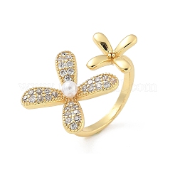 Кольца-манжеты из латуни с микропаве из кубического циркония и имитацией жемчуга&nbsp;LS-RJEW-D307-02G-A