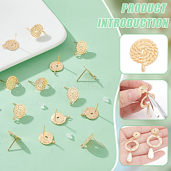 16 шт. латунная плоская круглая фурнитура для сережек-гвоздиков&nbsp;KK-BC0013-75