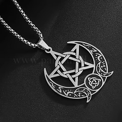 Ожерелья с подвеской в виде пентаграммы луны из нержавеющей стали 201 для женщин и мужчин FS-WG0AEB1-01